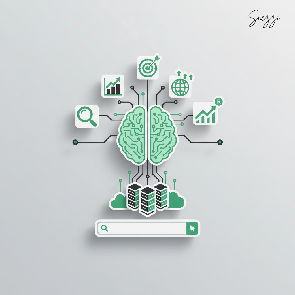 Dashboard showing AI-powered SEO analytics with machine learning keyword predictions and ranking metrics