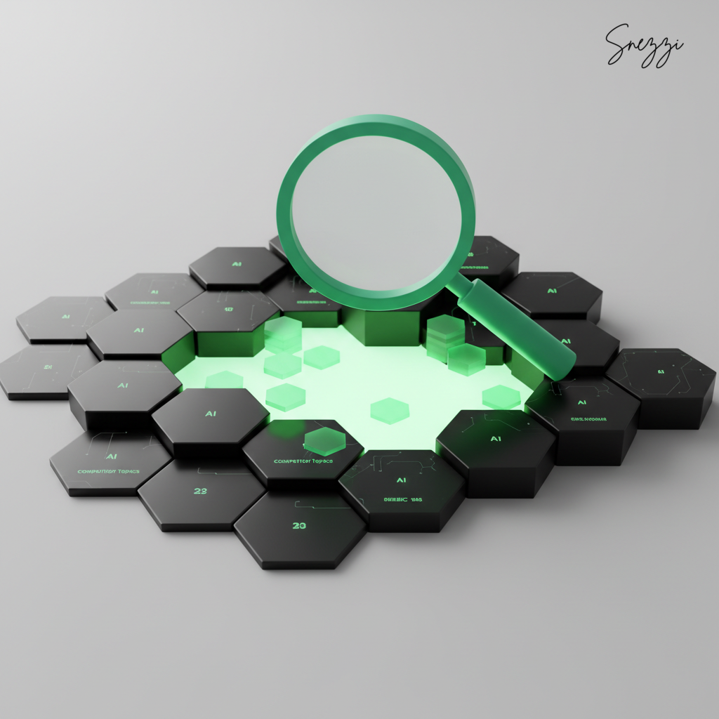 AI competitor topic analysis dashboard showing content gaps